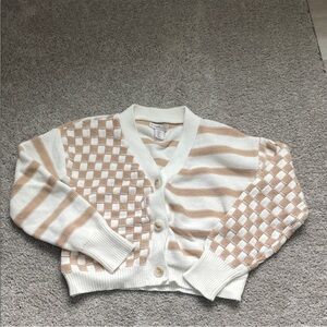 Sincerely Jules Cream and Tan Checkered Cardigan